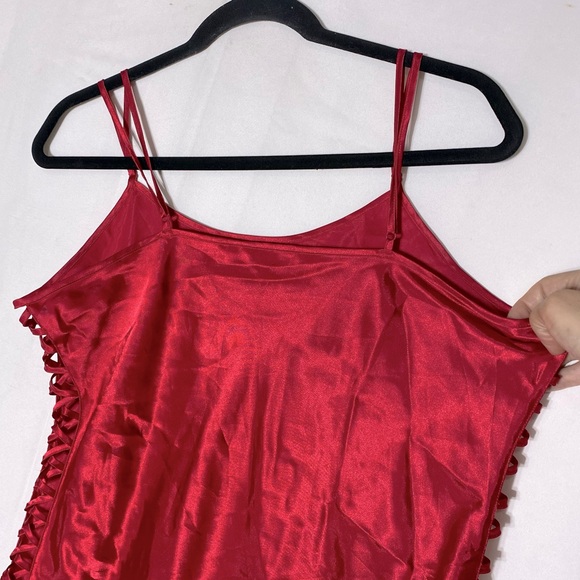 La Vie en Rose Red Satin Faux Lace Up Slip Dress Lingerie XL - Picture 13 of 16
